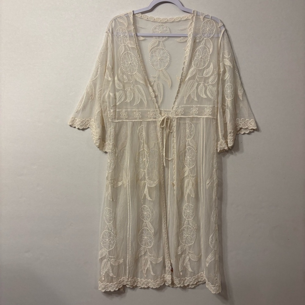 Womens One Size  front tie floral Lace Kimono